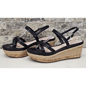Schutz Wedge Platform Sandals Leather Cork Espadrille Black Y2K Boho Womens 8.5B